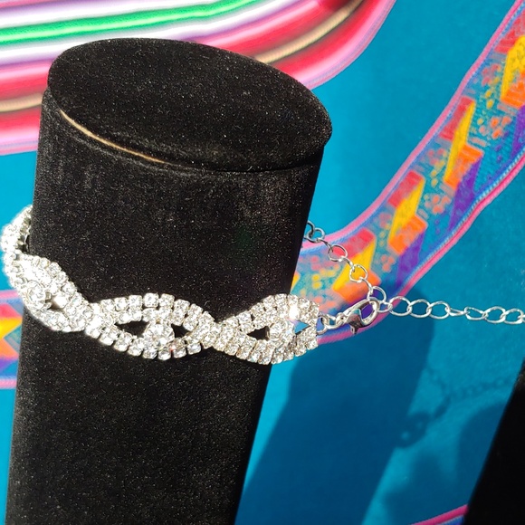 Women's Silver Tone Rhinestone Crystal Formal Bracelet Adjustable - Picture 10 of 13